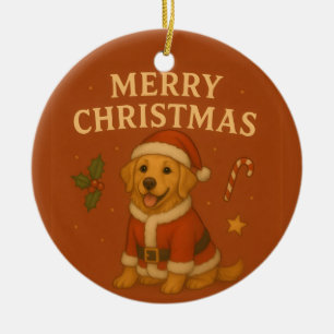 Weihnachts-Golden-Retriever-Hund Xmas-Santa-Welpe Keramik Ornament