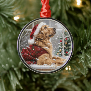 Weihnachts Golden Retriever Santa Dog Ornament Aus Metall