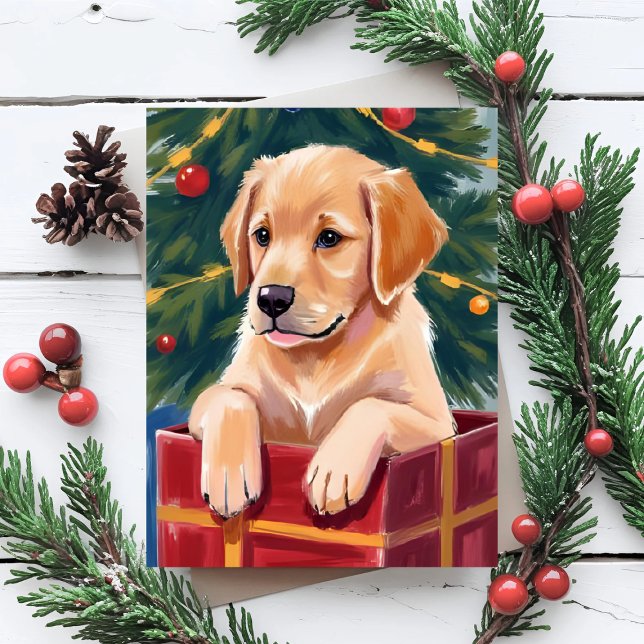 Weihnachts Golden Retriever Welpe Geschenk Feiertagskarte (Von Creator hochgeladen)
