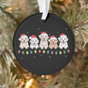 Weihnachts-Golden-Retriever-Welpen-Santa-Lichter Ornament