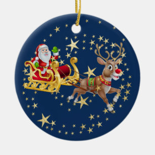 Weihnachts-Golden Santa Sleigh Rentiers Marine Keramik Ornament