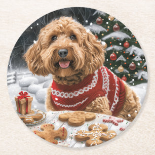 Weihnachts-Goldendoodle-Hunde Runder Pappuntersetzer