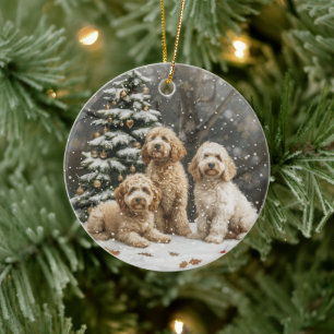 Weihnachts-Goldendoodle-Welpen Keramik Ornament