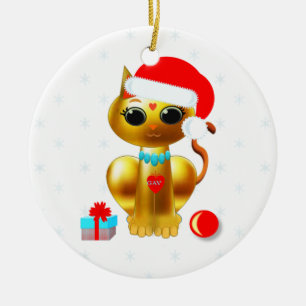 Weihnachts-goldene Kitzkatze Cartoon Keramik Ornament