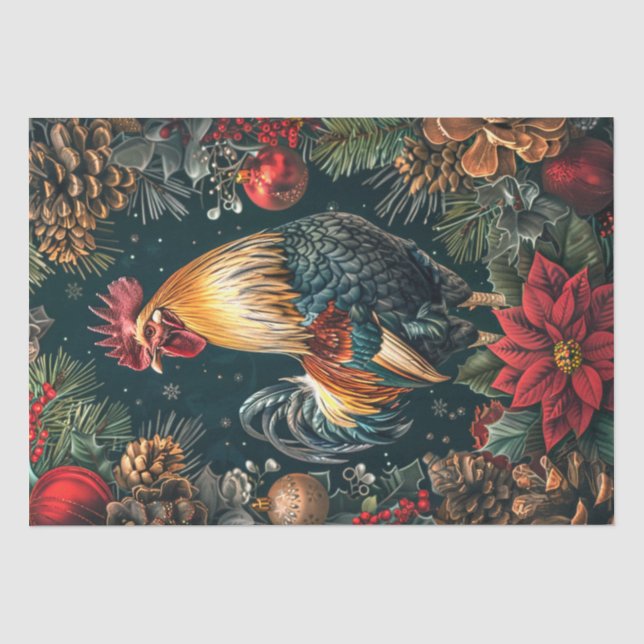 Weihnachts-Goldene Rooster-Dekoupage Seidenpapier (Vorderseite)