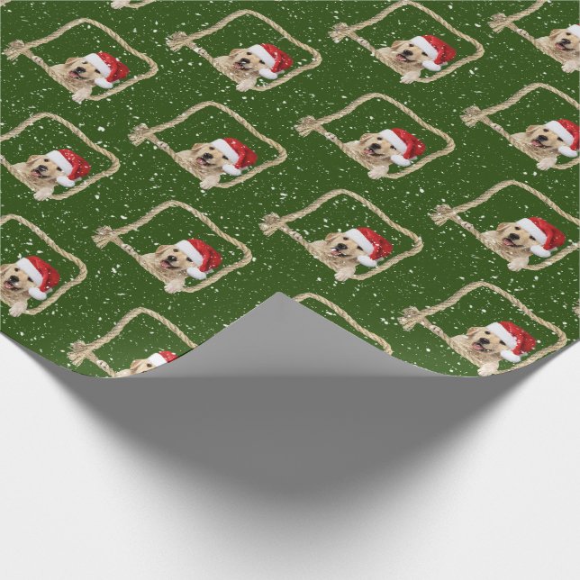 Weihnachts Goldener Retriever im Seilrahmen Geschenkpapier (Ecke)