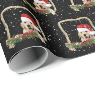 Weihnachts Goldener Retriever im Seilrahmen Geschenkpapier