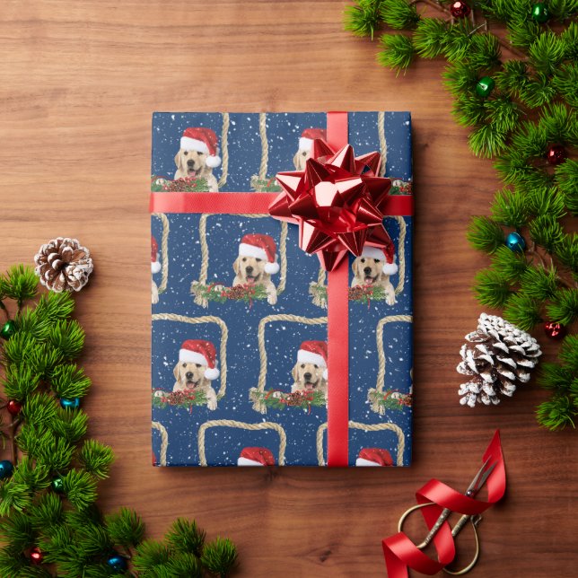 Weihnachts Goldener Retriever im Seilrahmen Geschenkpapier (Feiertagsgeschenk)
