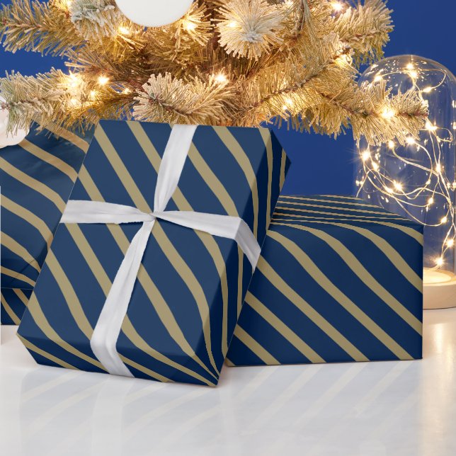 Weihnachts Goldmedaille blaue Blinke Streifen Must Geschenkpapier (Feiertage)