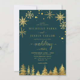Weihnachts-Goldwald-Pinienbäume Hochzeit Einladung