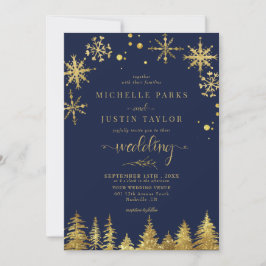 Weihnachts-Goldwald-Pinienbäume Hochzeit I Einladung