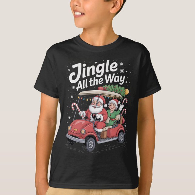 Weihnachts Golf Cart Parade Santa und Mrs. St Nick T-Shirt (Vorderseite)