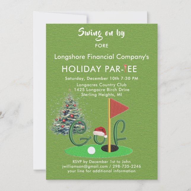 Weihnachts-Golf-Thema Party Par-T-Shirt Einladung (Vorderseite)