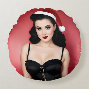 Weihnachts-Goth-Girl mit Hut Rund Kissenhülle Rundes Kissen