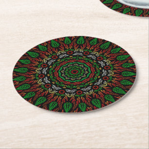 Weihnachts-Gothic-Blätter Mandala Runder Pappuntersetzer