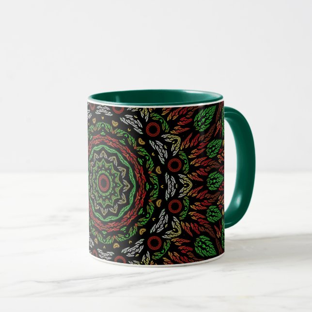 Weihnachts-Gothic-Blätter Mandala Tasse (VorderseiteRechts)