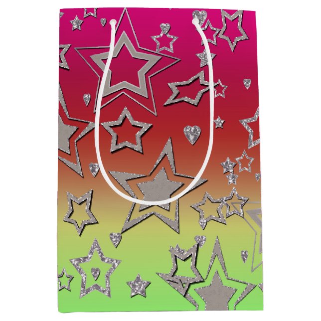 Weihnachts-Gradienten-Glitzer glänzen Konfetti-Ste Mittlere Geschenktüte (Vorderseite)