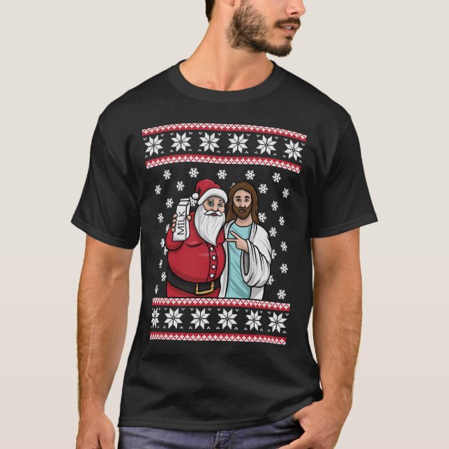 Weihnachts Grafik Santa und Jesus Jingle Bros Milk T-Shirt (Vorderseite)