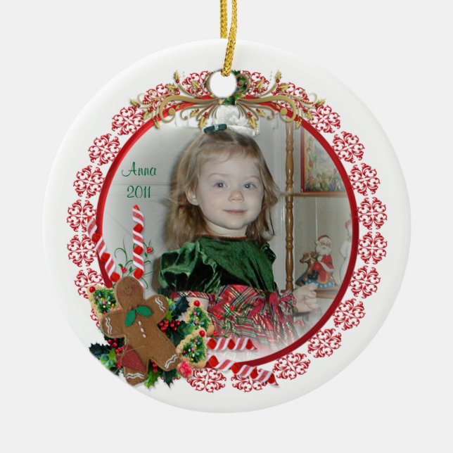 Weihnachts-Grandkindportrait im Kranz Keramikornament (Vorne)