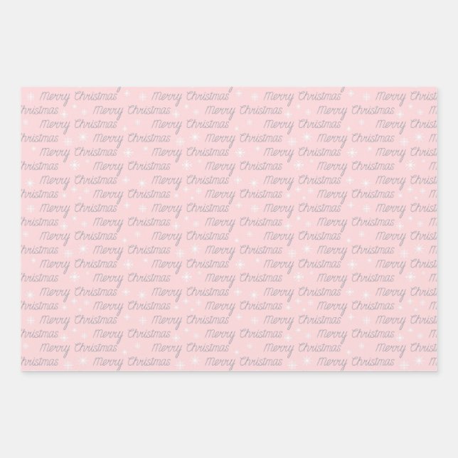 Weihnachts grau weiß pink silber schlicht elegant geschenkpapier set (Vorderseite)