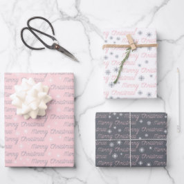 Weihnachts grau weiß pink silber schlicht elegant geschenkpapier set