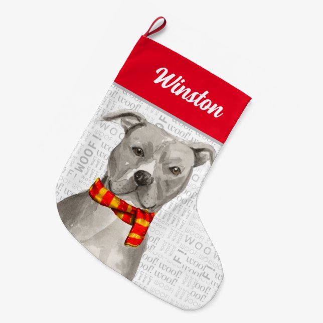 Weihnachts-Graue Grube mit dem Namen des Hundes Großer Weihnachtsstrumpf (Vorderansicht (hängend))