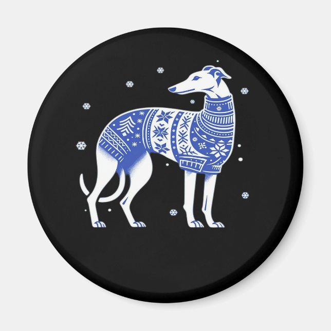 Weihnachts-Grauhund-Hund mit einem Ugly Sweater Bl Magnet (Vorne)