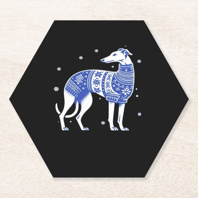 Weihnachts-Grauhund-Hund mit einem Ugly Sweater Bl Untersetzer (Vorderseite)