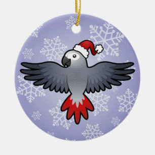 Weihnachts-Graupapagei (mittlerer Vogel) Keramik Ornament