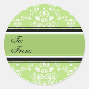 Weihnachts-Green-Damask-Geschenketiketts Runder Aufkleber