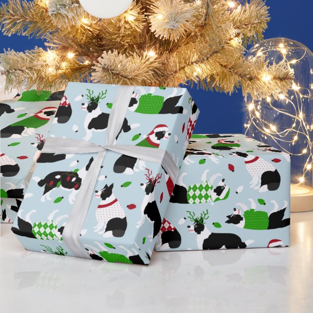 Weihnachts-Grenze Collie Wrapping Papier Geschenkpapier (Feiertage)