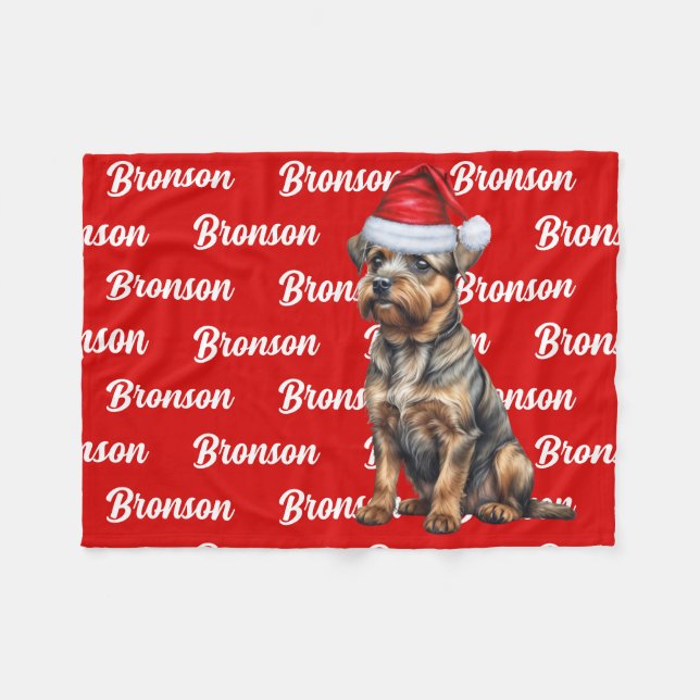 Weihnachts-Grenzterrier mit dem Namen des Hundes Fleecedecke (Vorderseite (Horizontal))