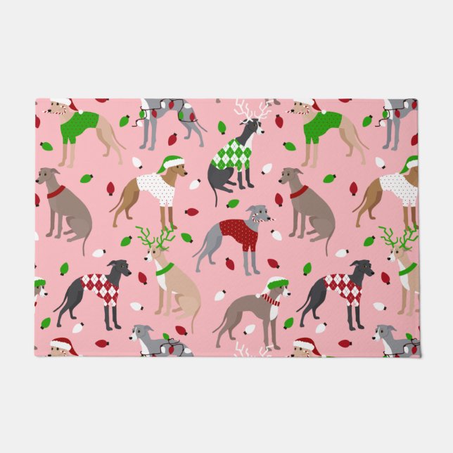 Weihnachts-Greyhound-Hund Fußmatte (Vorderseite)