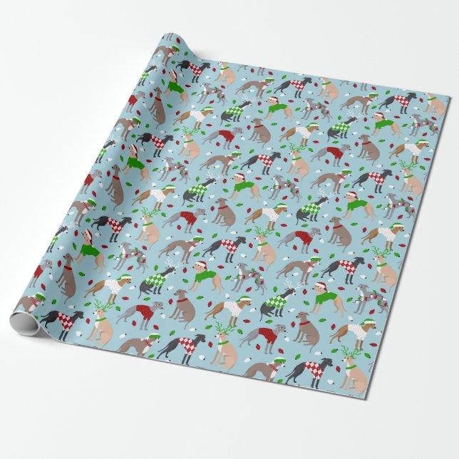 Weihnachts-Greyhound-Hund Geschenkpapier (Ungerollt)