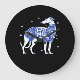Weihnachts-Greyhound-Hund mit hässlichem Pullover Große Wanduhr