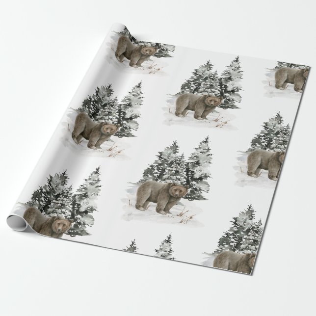 Weihnachts-Grizzy-Bär Waldschneegeschenk Geschenkpapier (Ungerollt)
