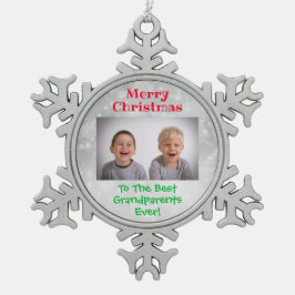 Weihnachts-Großeltern-Grandkids-Foto Schneeflocken Zinn-Ornament