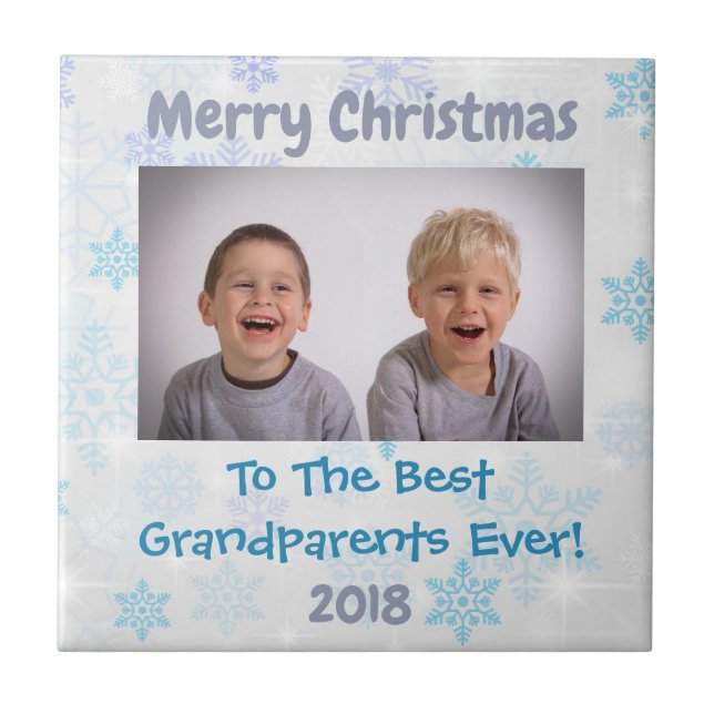 Weihnachts Großeltern Großkinder Custom Foto Fliese (Vorderseite)