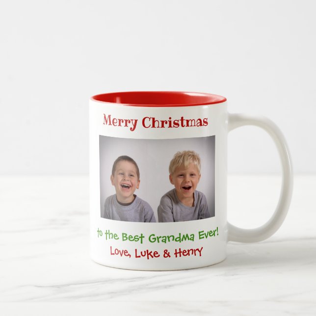 Weihnachts Großmutter Großkinder Custom Foto Zweifarbige Tasse (Rechts)
