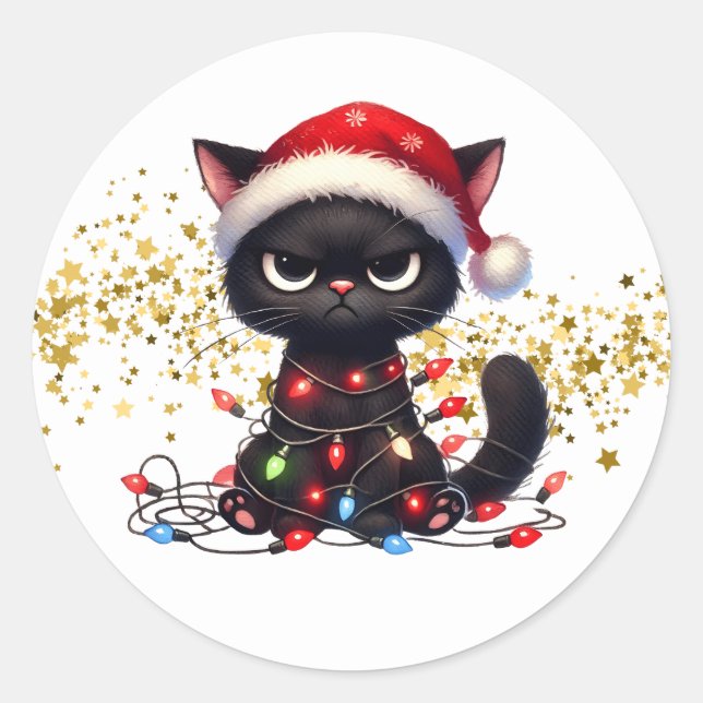 Weihnachts-Grumpy-Cat-Aufkleber  Runder Aufkleber (Vorderseite)