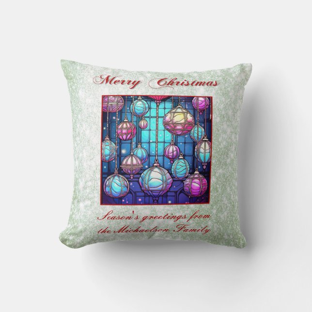 Weihnachts-Grün-Glitzer gestanzt Glass Bauble Kissen (Vorderseite)