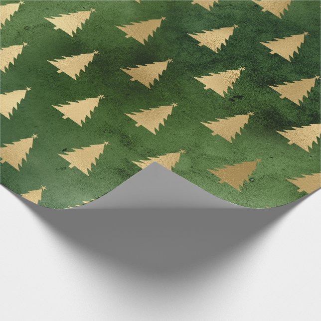 Weihnachts-Grün/Gold-Baummuster Geschenkpapier (Ecke)