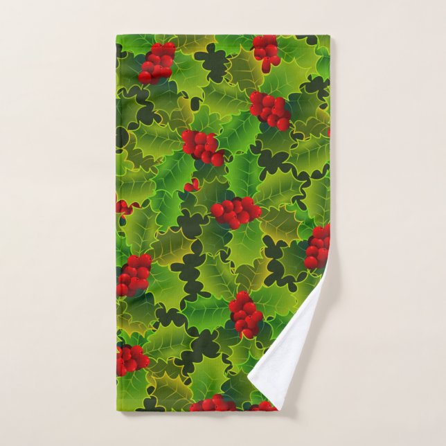 Weihnachts-Grün-Holly-Blätter Rote Berries Handtuch (Handtuch)