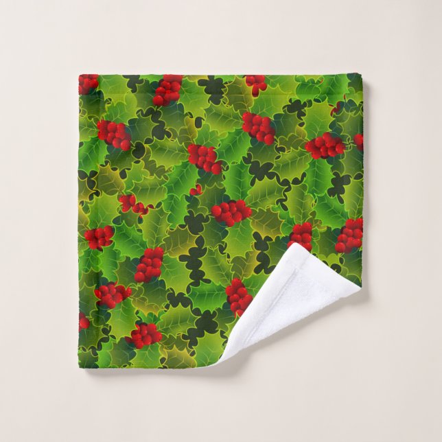 Weihnachts-Grün-Holly-Blätter Rote Berries Waschlappen (Waschlappen)