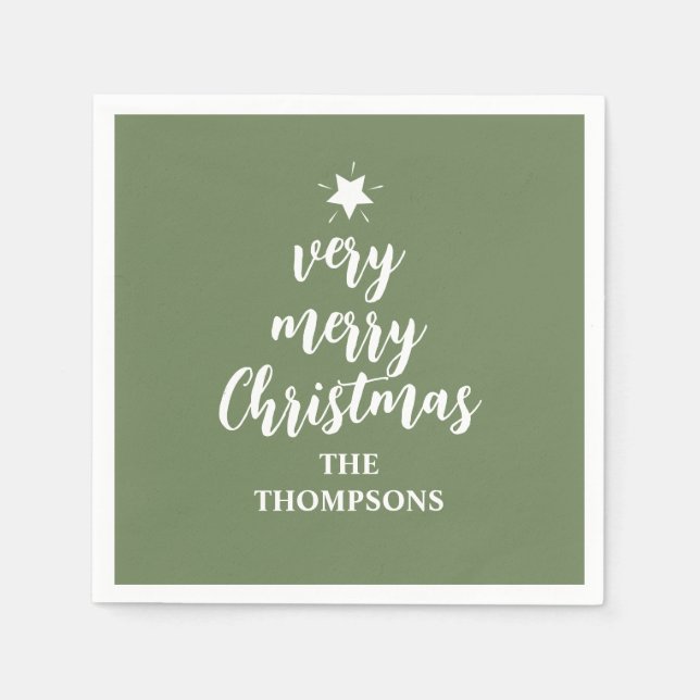 Weihnachts-Grün-Niedlich-Tree-Star-Typografie-Part Serviette (Vorderseite)