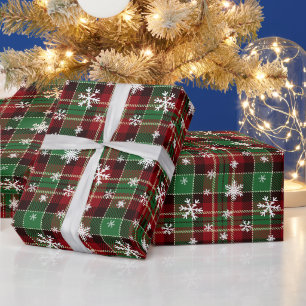 Weihnachts grün, rot Kariert mit weißen Schneefloc Geschenkpapier