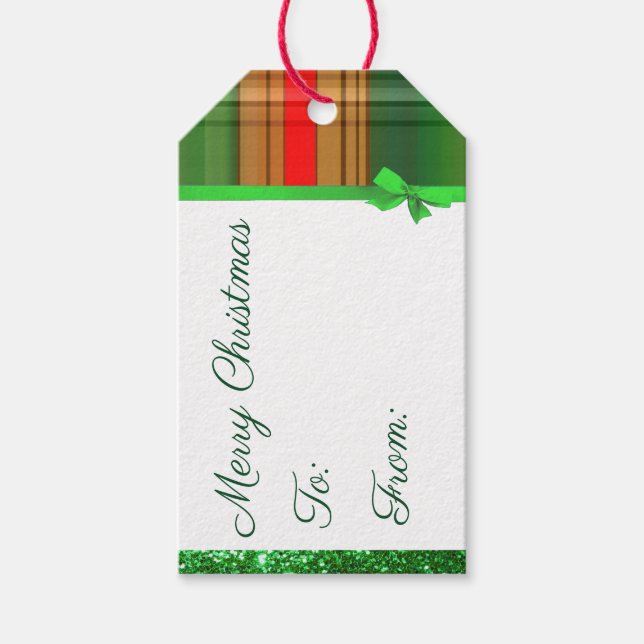 Weihnachts-Grün- und Karierte Geschenkmarke Geschenkanhänger (Vorderseite)
