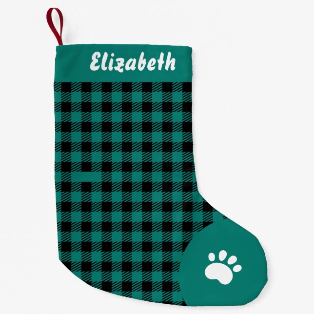 Weihnachts Grün und Schwarz Buffalo Kariert Custom Kleiner Weihnachtsstrumpf (Vorderseite)