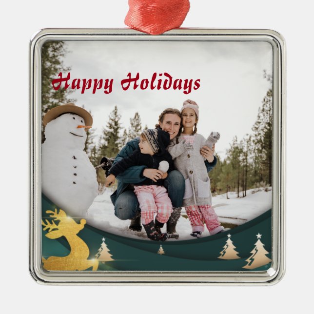 Weihnachts-Grüne Grenze Foto Ornament Aus Metall (Vorne)