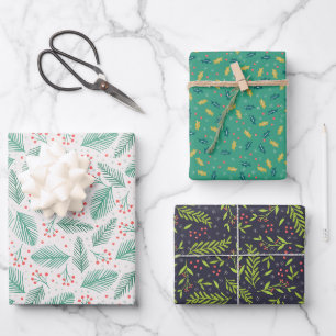 Weihnachts Grüne Grüne Grüne Bündel: Blumenstrauß Geschenkpapier Set